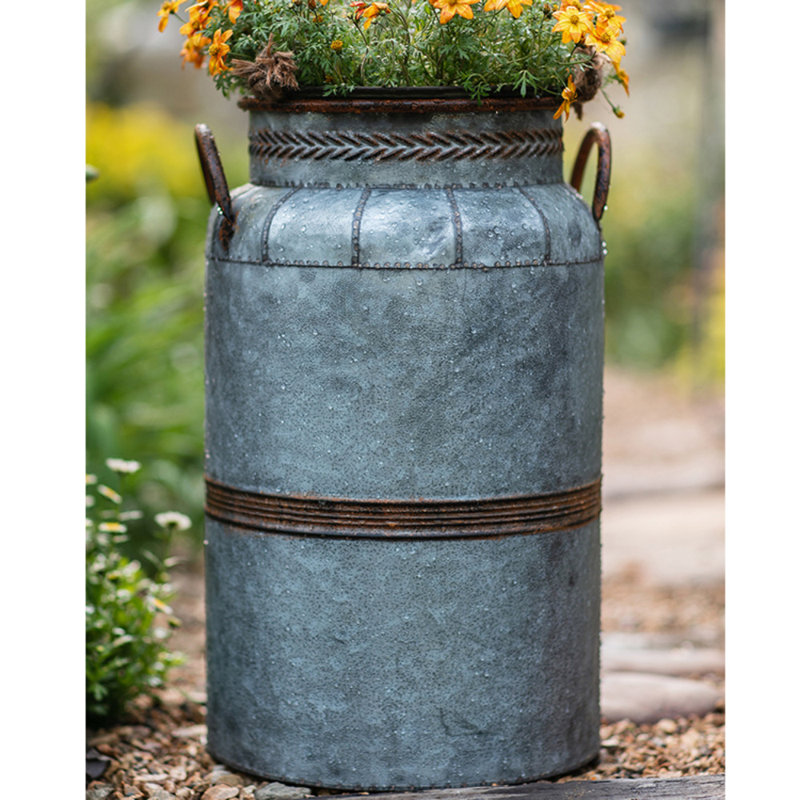 Momar Handmade Metal Pot Planter, 16.9" H x 8.3" W x 6.6" D