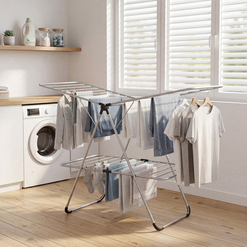 Clothes Drying Rack Foldable 2-Level Laundry Airer with Adjustable Wings