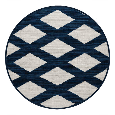 Machine Washable Checkered Blue Area Rug