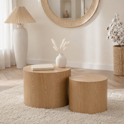 Nesting Coffee Table Set of 2, Round Wooden Tables for Small Spaces, Modern and Durable Accent Furniture