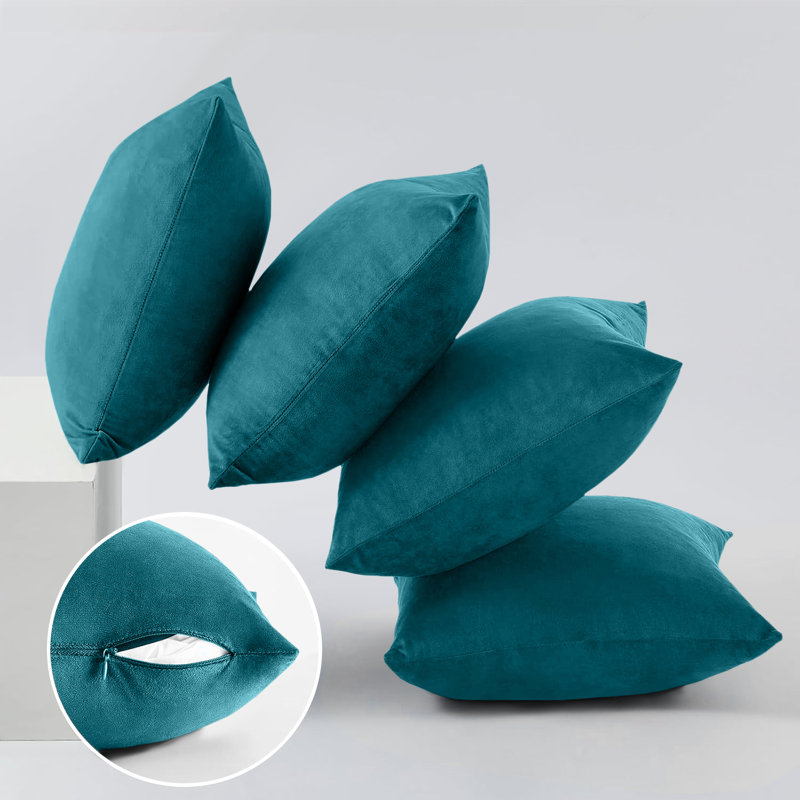 Luxury Square Throw Cushion Cover Pad set of 4, Teal
