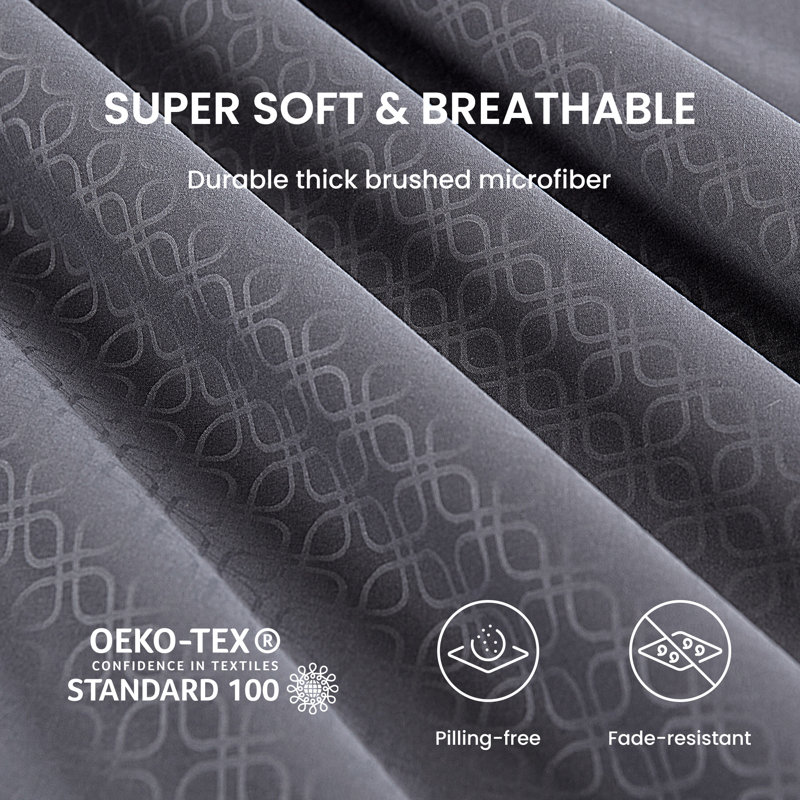 Gray Queen Microfiber Four-Leaf Clover Embossed Sheet Set