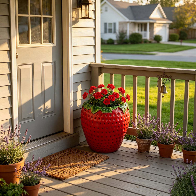 Grand pot à fleurs en forme de fraise de 15 po de hauteur, vase à fleurs décoratif mignon, résistant aux intempéries pour une utilisation intérieure et extérieure