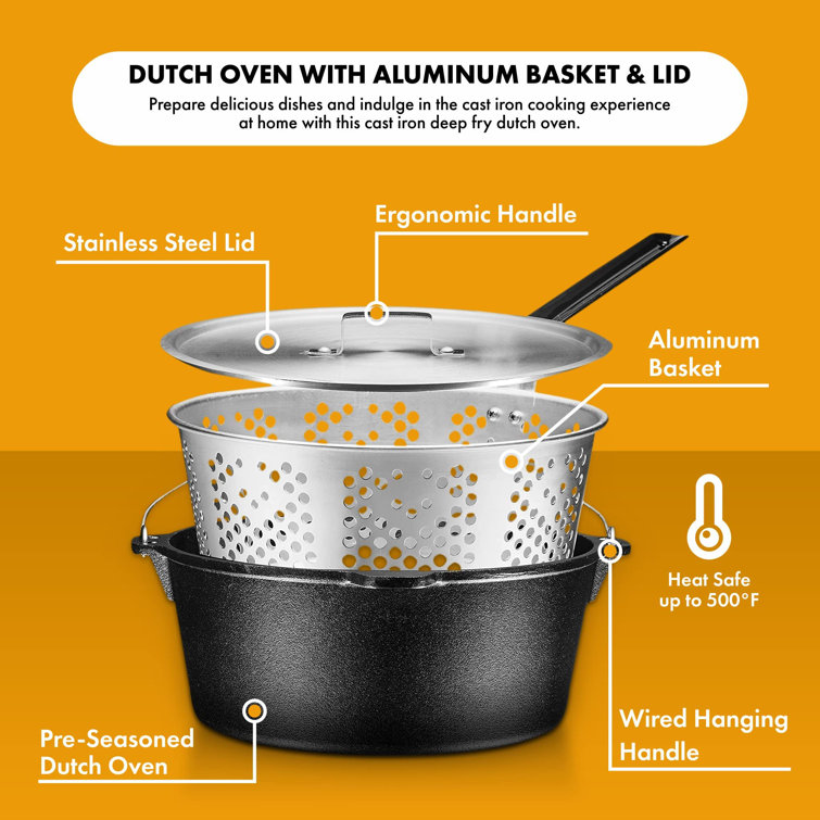 Bruntmor 8.5 Qt Round Cast Iron Pot Pre-Seasoned Dutch Oven w/Lid