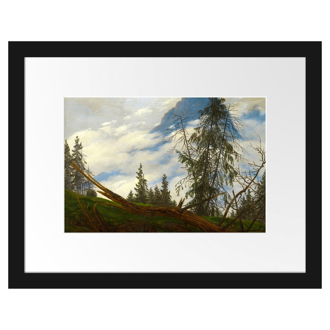 Gerahmter Kunstdruck Mountain Top with Moving Cloud von Caspar David Friedrich