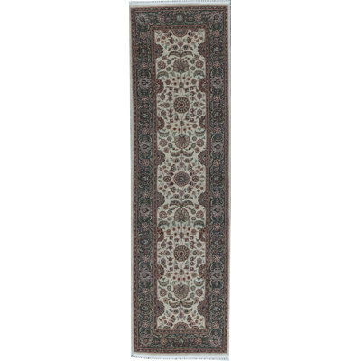 Hand-Knotted High-Quality Cream and Green Runner
