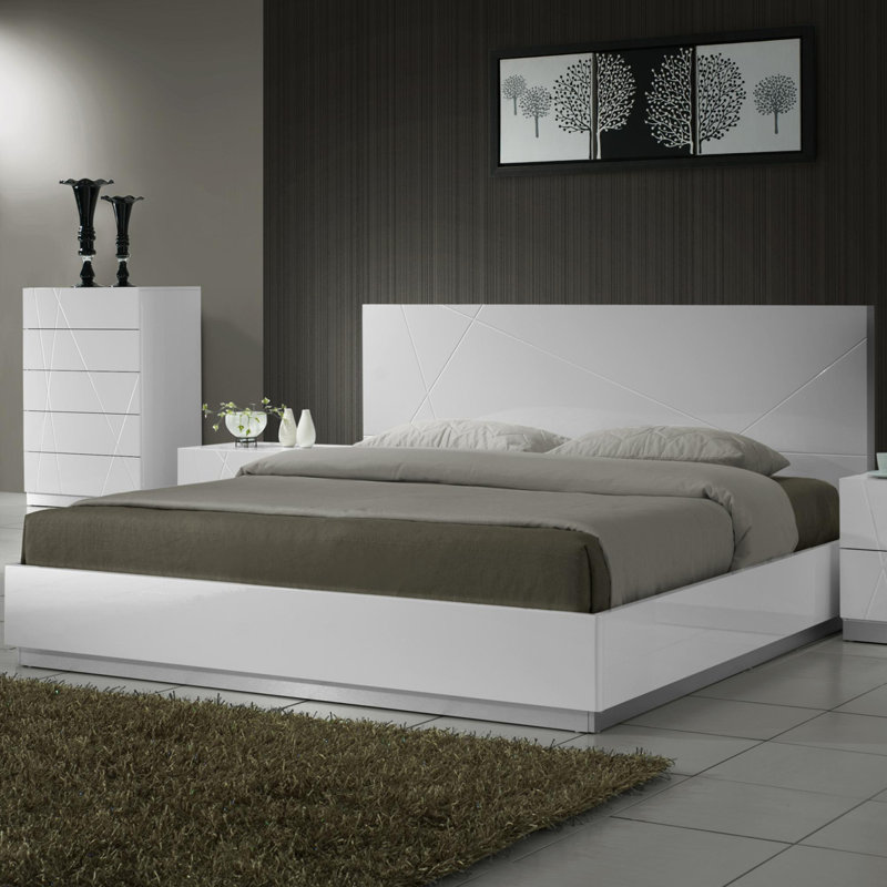 Lit plateforme Mchenry, Roi, Laque blanche brillante
