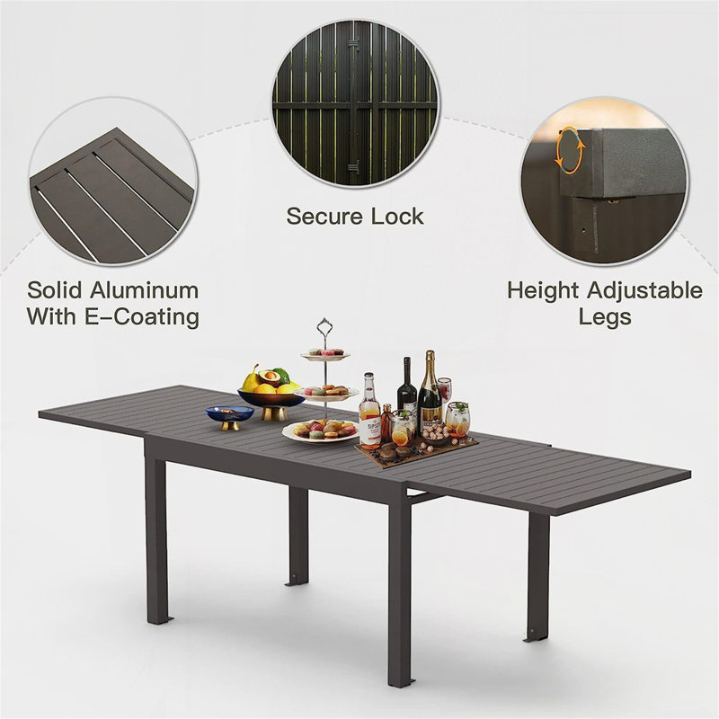 Patio Dining Expandable Table, Metal Aluminum Outdoor Table For 6-8 Person Rectangular Table For Garden Lawn Porch Bistro(1 Table)