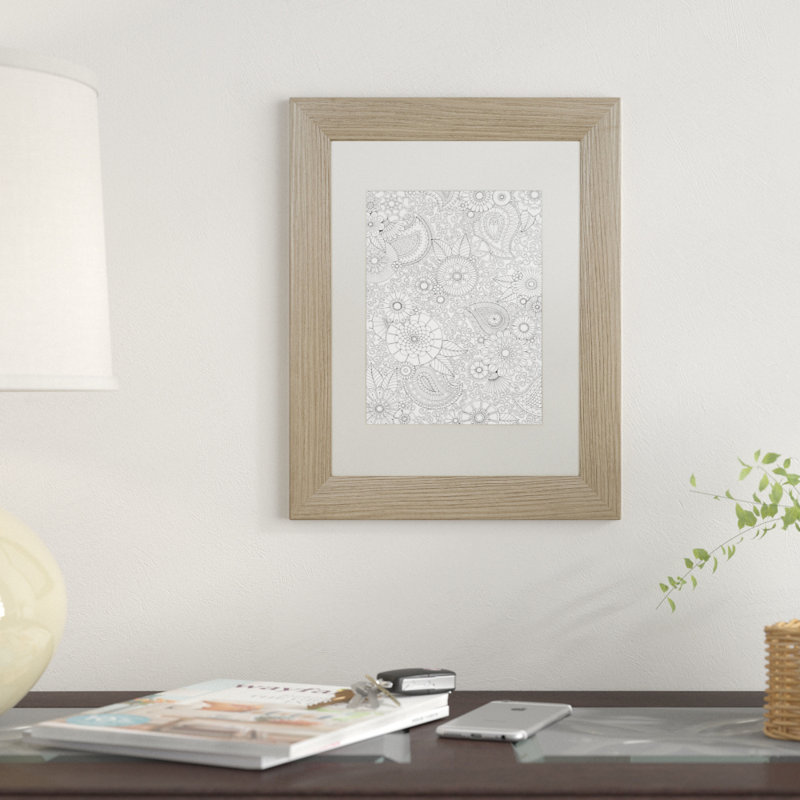 « motif cachemire floral », impression encadrée, H 14 po x l 11 po x P 0,5 po, Blanc, Cadre noir