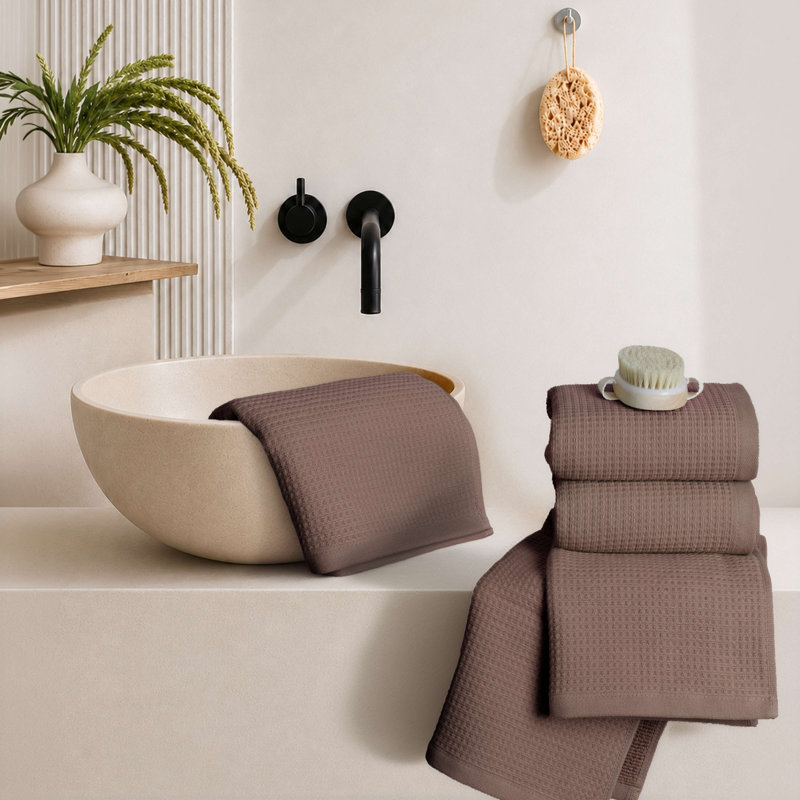 Essuie-mains luxueux 100% coton 4 pièces, Châtaigne
