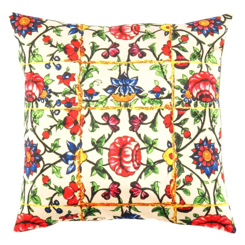 Coussin décoratif en velours, Rouge / Brun, H 20 po x l 20 po