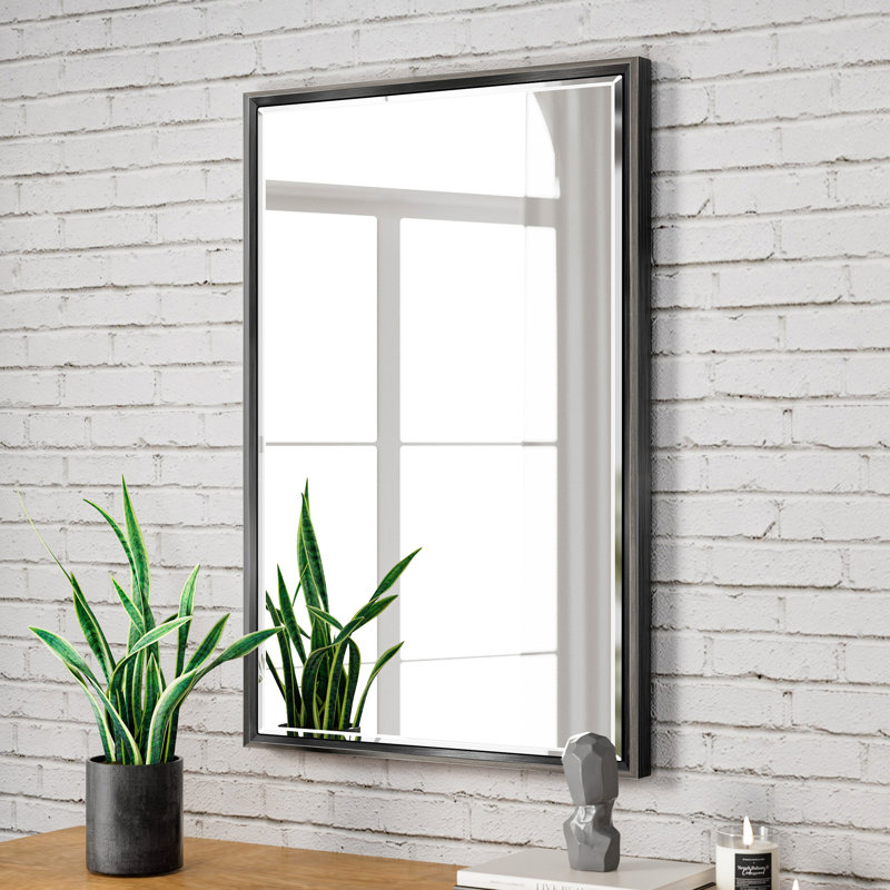 Lohoski Rectangle Beveled Bathroom Vanity Mirror with Thin Aluminum Frame, Matte Black, 36" x 24"