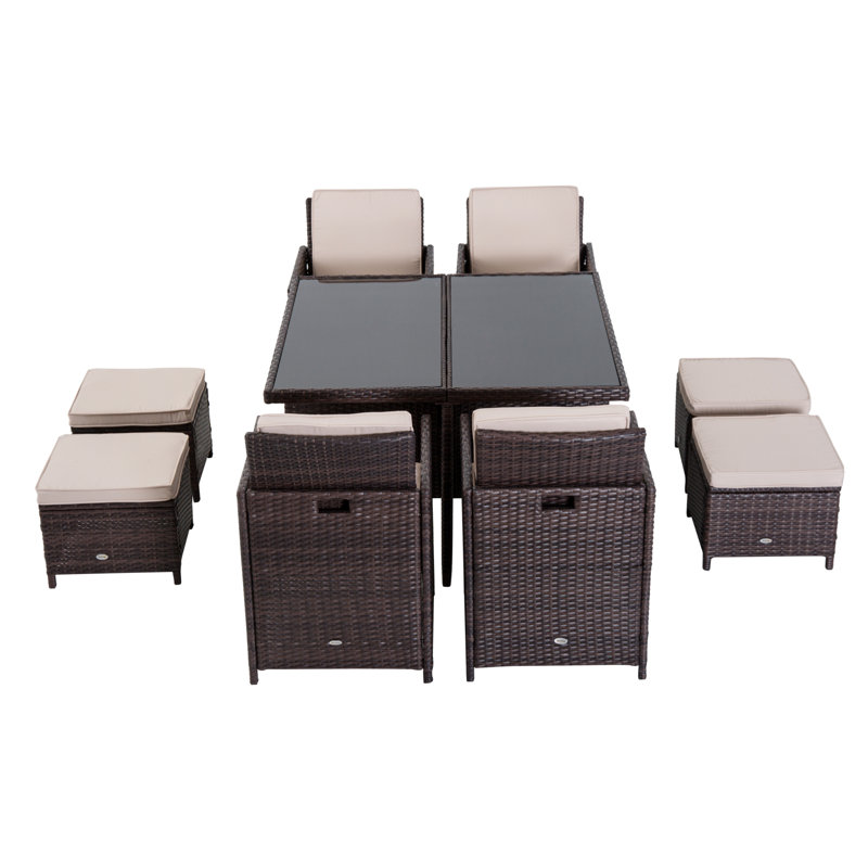 Ingalill 8 - Person Wicker Patio Dining Set with Square Table , Cushions Included, Brown