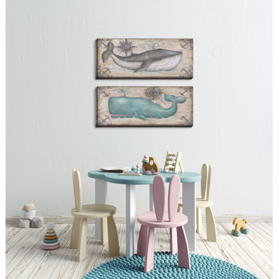 " Cute, Retro Gray And Teal Whale " by Kate McRostie 2 - Pieces