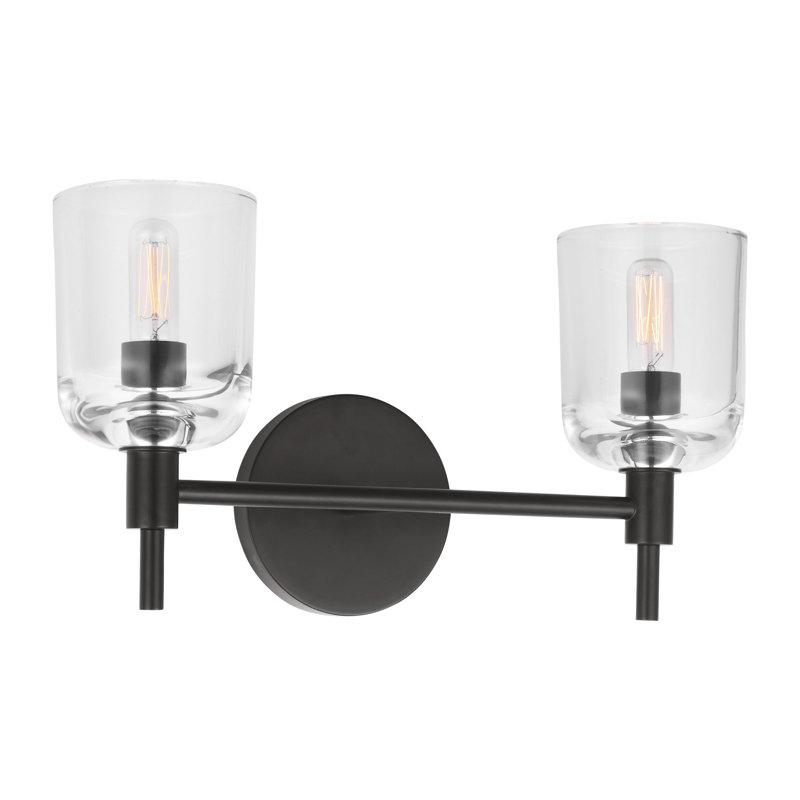 Thom Filicia Coury Bathroom Bedroom Wall Fixture With Clear Shade, Aged Iron, 2 Lights, 8.125" H x 15" W x 5.875" D