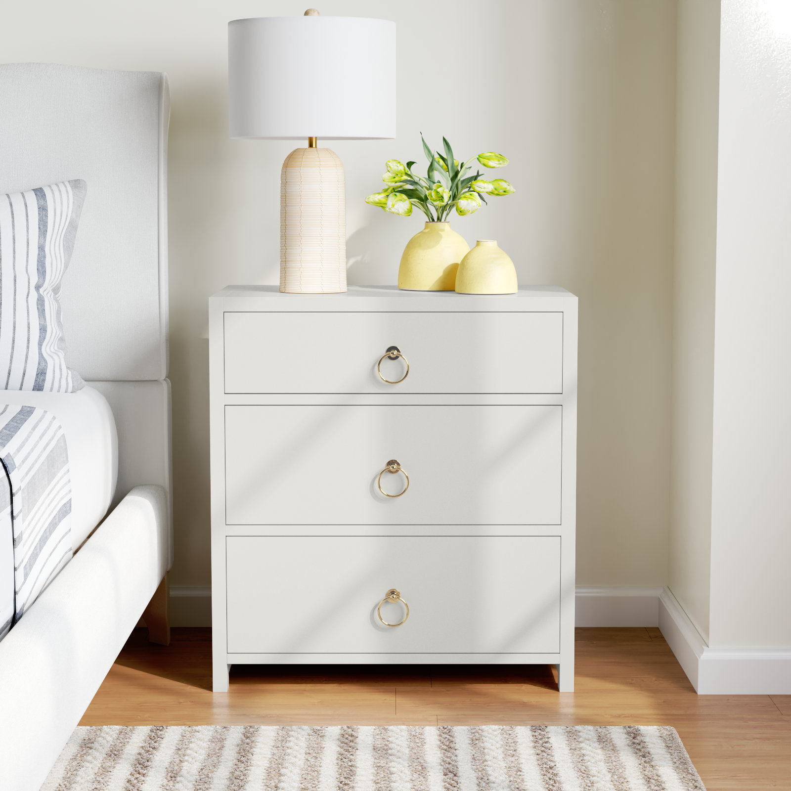 Elin 3 - Drawer 25" Nightstand, White