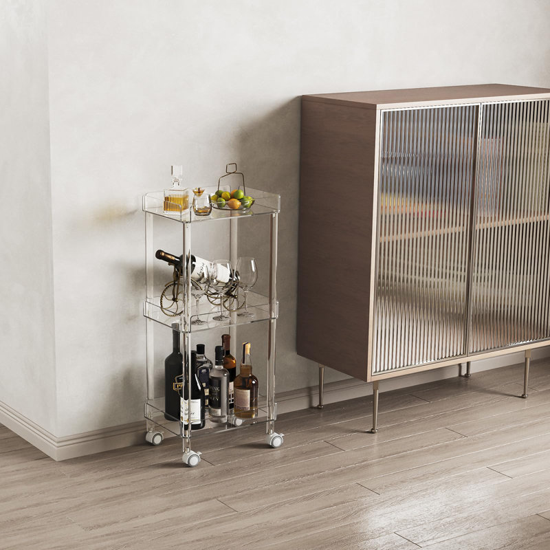 Clear Acrylic 3-Tier Rolling Serving Cart with Lockable Wheels