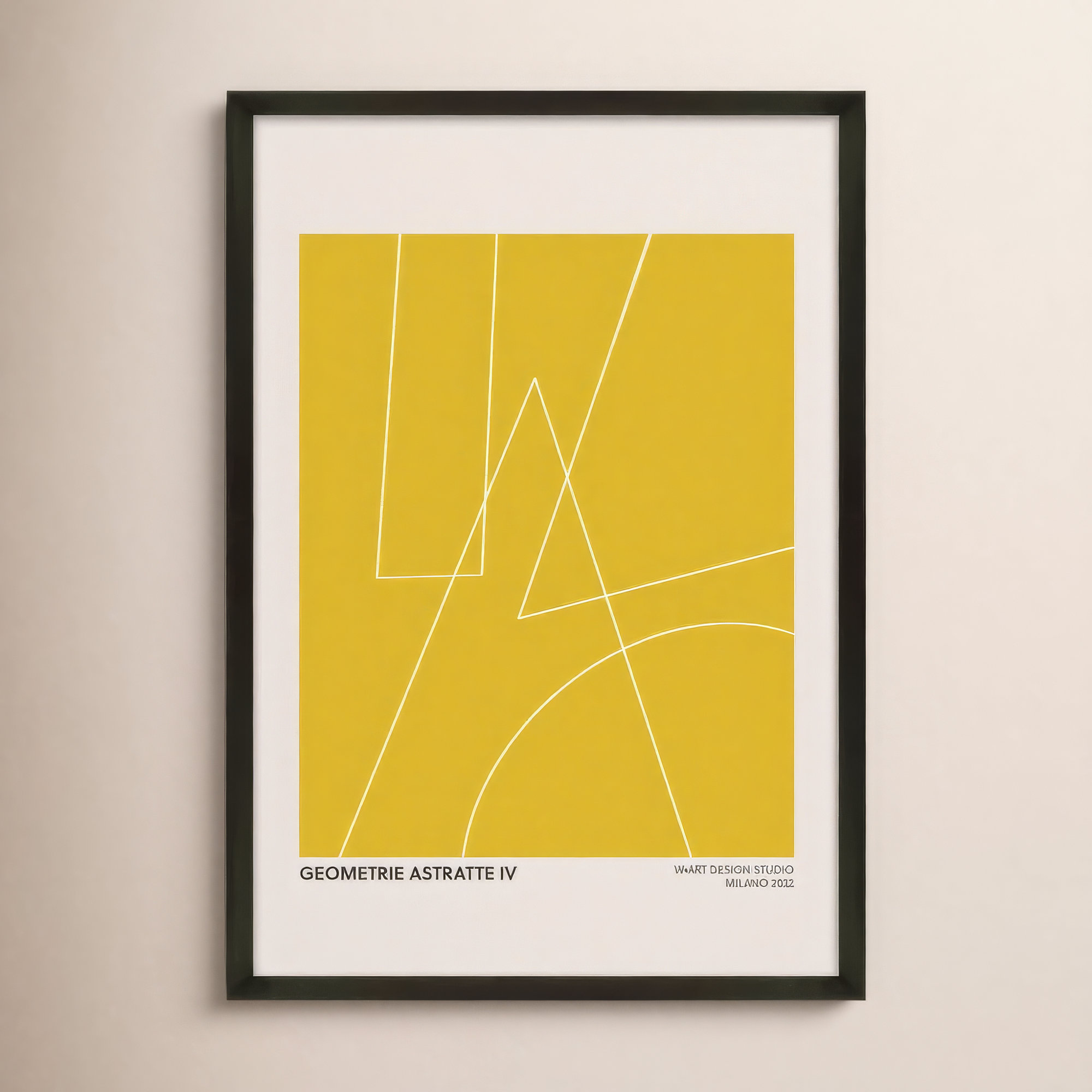 Geometric Abstraction In Yellow by Romina Gadler, 20" H x 14" W x 1.25" D, Black