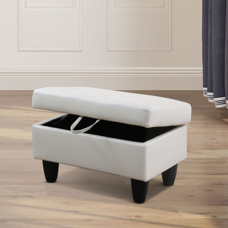 Repose-pieds de rangement en similicuir avec intérieur spacieux, Blanc cassé