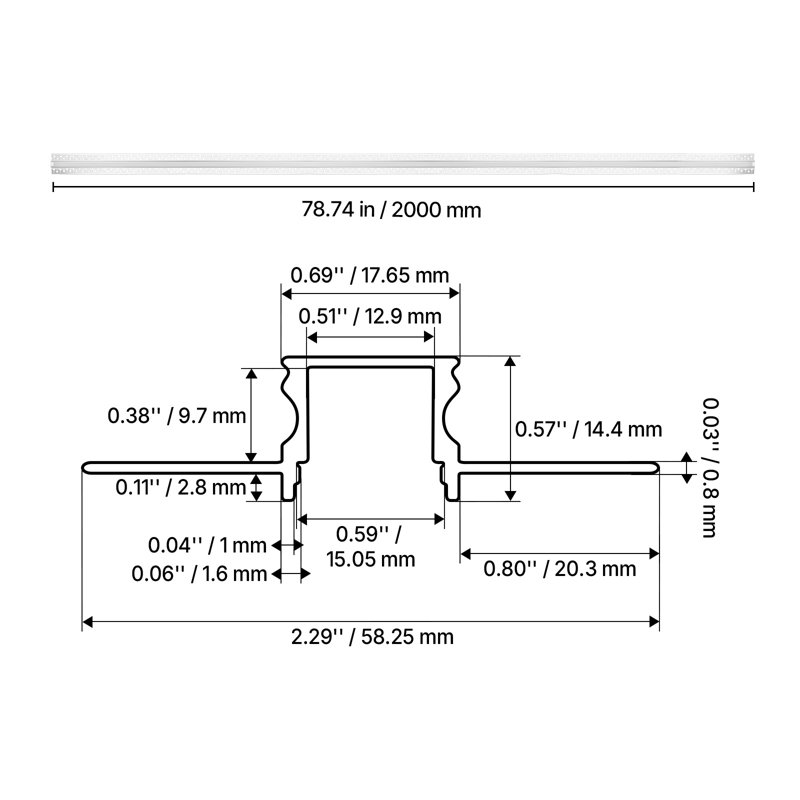 Canal de diffusion en aluminium à DEL en plâtre, 6,6 pi / 2 m, canal de diffusion encastré sans bande à DEL avec couvercle laiteux, embouts et pinces de fixation, profil en aluminium, pour mur et plafond