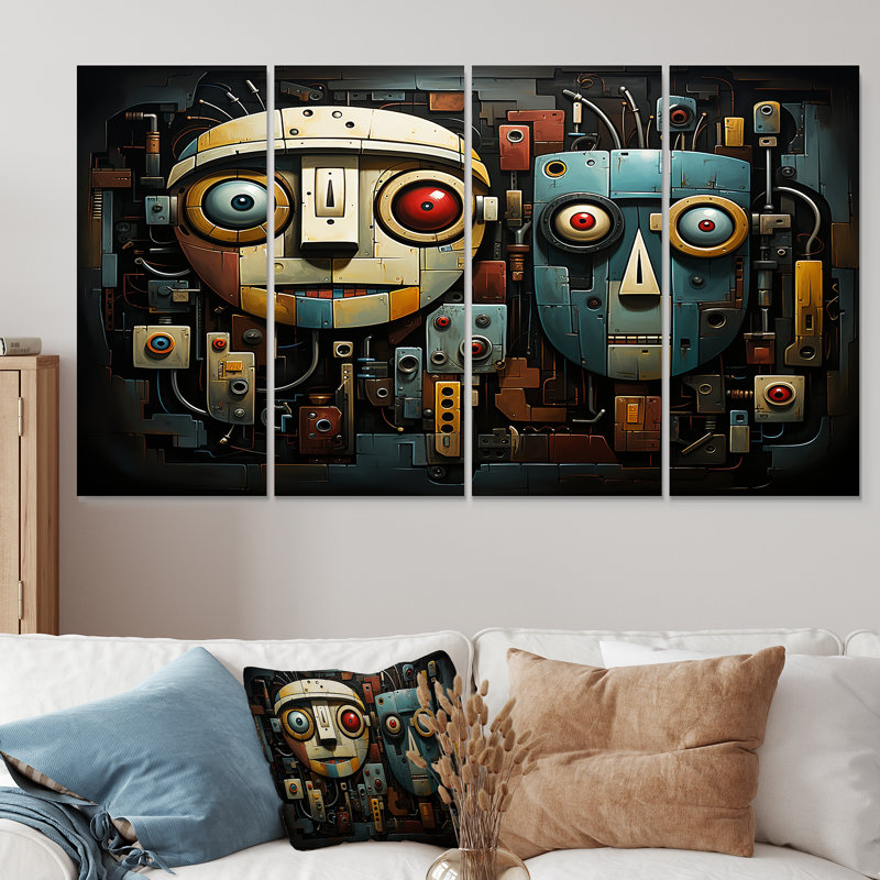 «Blue and Bleige Robot Revolution - Science Fiction», ensemble de 4 reproductions d'art mural, H 28 po x l 48 po