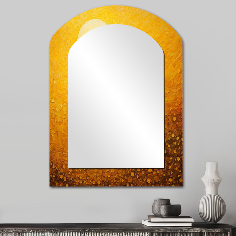 Moon Lemon Light Fantasy I - miroir mural asymétrique lune, miroir décoratif arqué jaune, impression sur métal, 34 po x 25 po