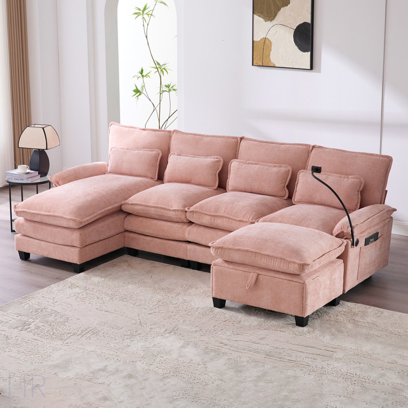 106 Inch U-Shaped Sectional Sofa With Chenille Upholstery, Modular Design, And Built-In Charging For Modern Living Rooms