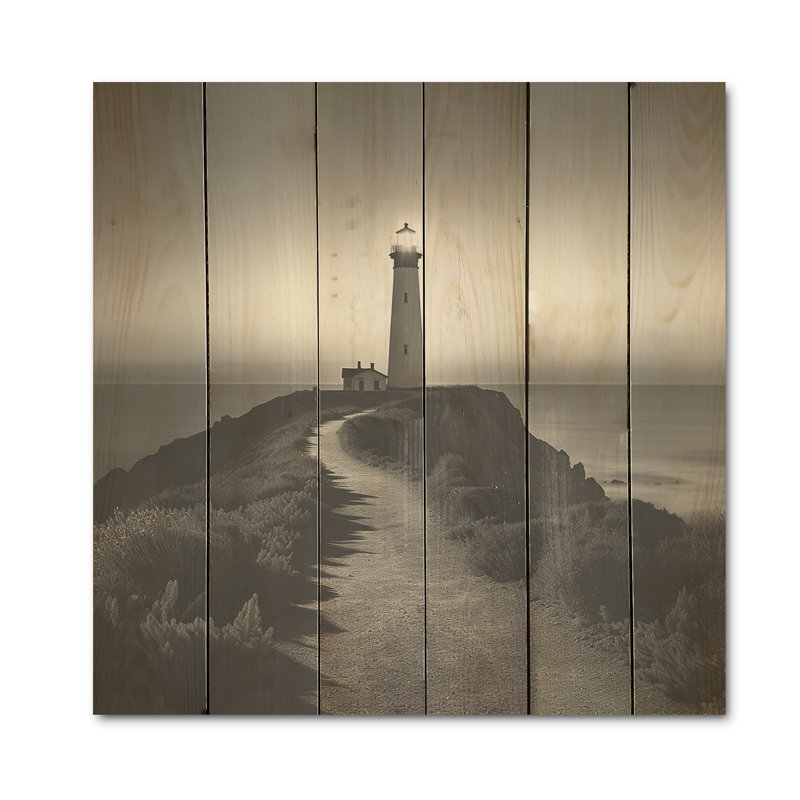 «I» en noir et blanc, «Light House», art mural sur bois de pin naturel, H 25 po x l 25 po