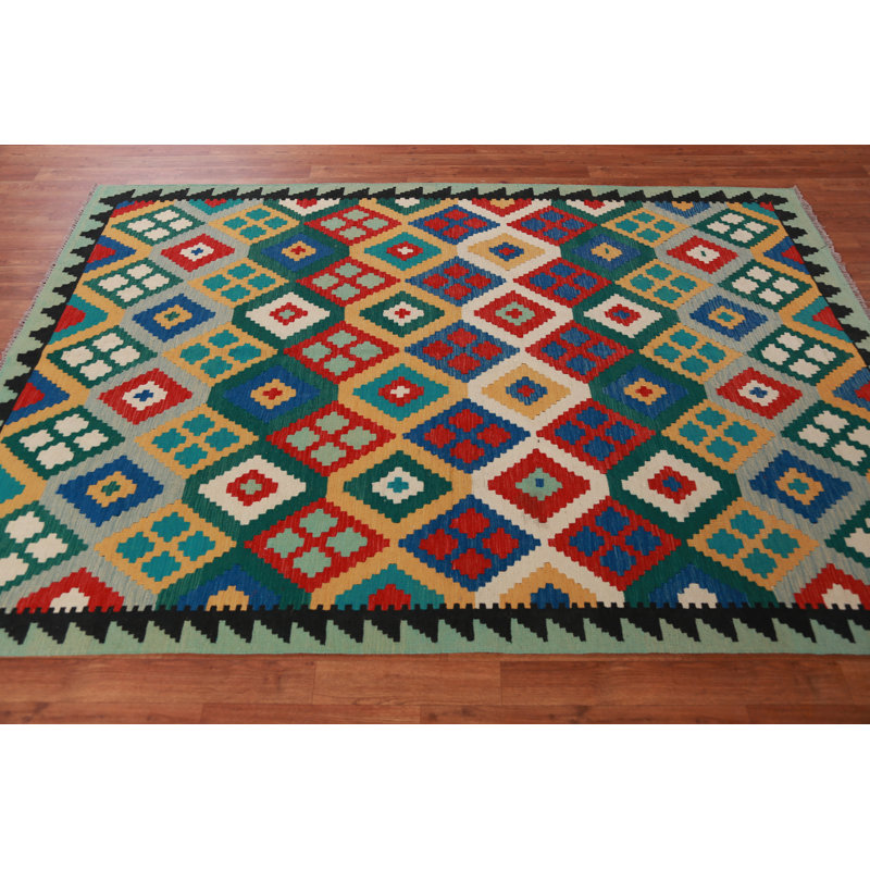 Tapis oriental kilim en laine à tissage plat 6 x 8