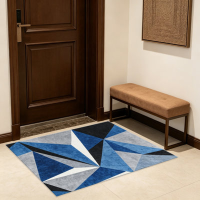 Tapis jaune sarcelle triangulaire pour le salon, doux et confortable, adapté à toutes les saisons, facile à entretenir, tapis de sol intérieur lavable à la machine, sous la table de ferme convenant à la chambre à coucher, à la salle à manger, au bureau, au balcon, au patio de décoration intérieure