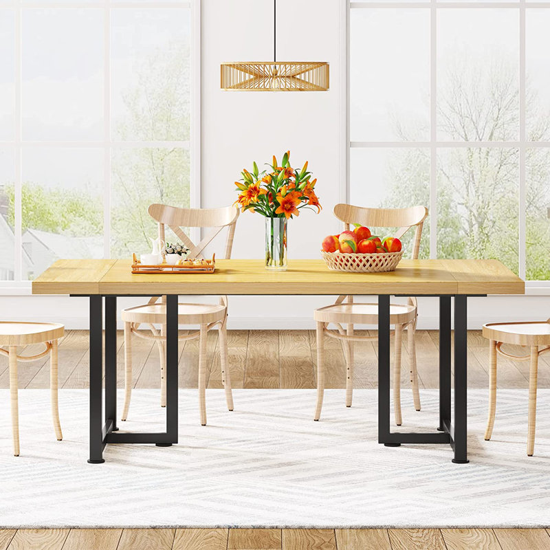 Eastway Metal Base Dining Table, Oak/Black