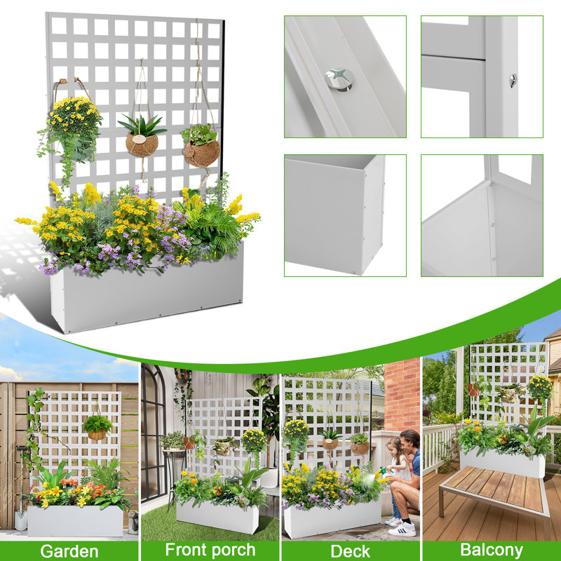 Lit de jardin surélevé à nervures horizontales en métal galvanisé avec moustiquaire à treillis en diamant, roues verrouillables et trous de drainage, jardinière mobile pour plantes, légumes et fleurs d'escalade de balcon