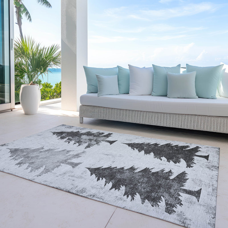 Tapis gris arbre de Noël lavable à la machine intérieur / extérieur Xhevrie, Rectangle 2 pi 6 po x 3 pi 10 po