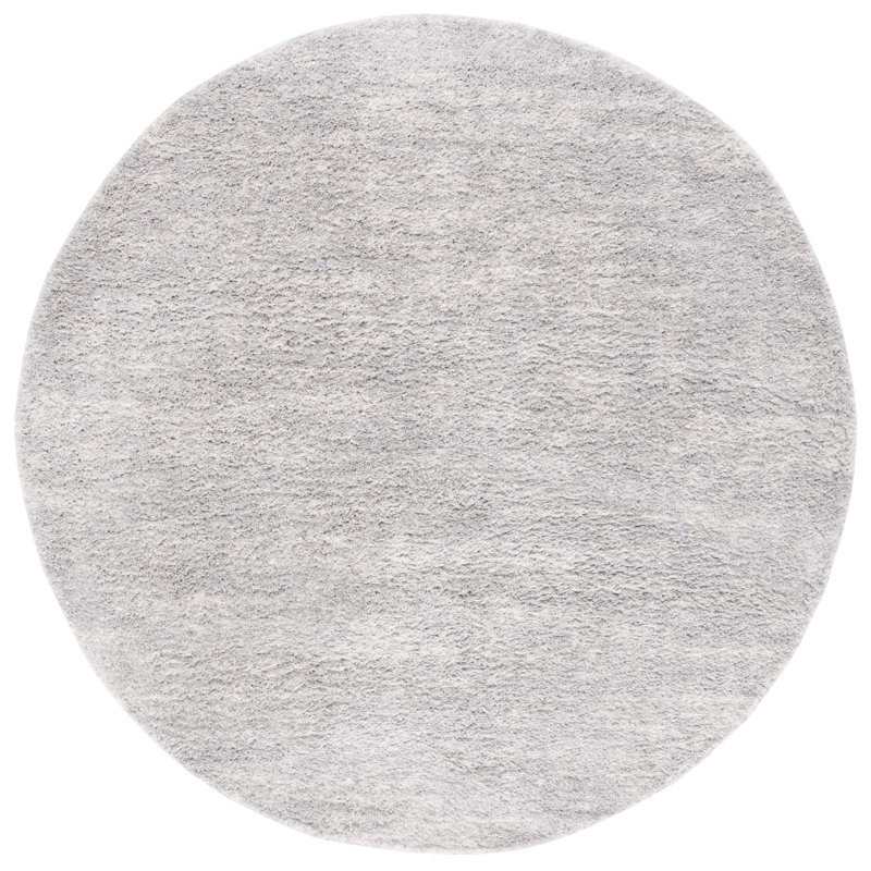 Tapis gris / ivoire en polyester tissé à plat Clemts, Rond 4 pi 5 po