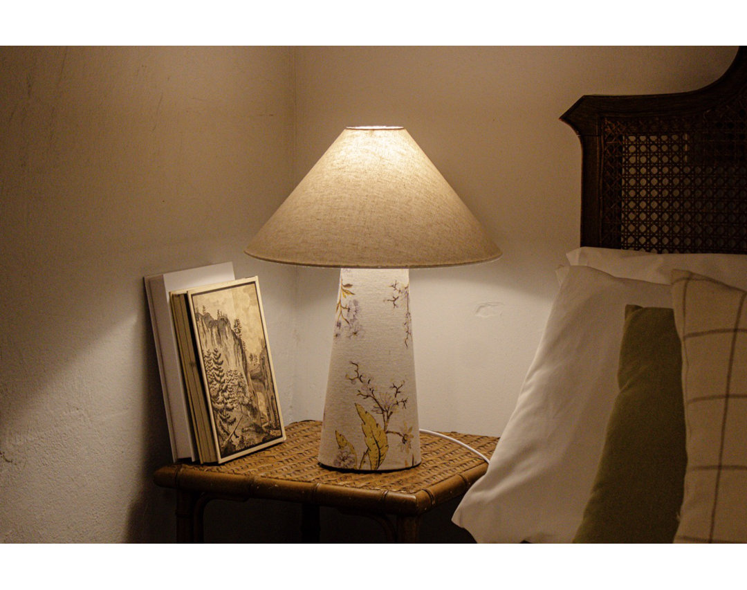 Yellow Blossom Large Fabric Table Lamp - Oversized Floral Print for Statement Bedroom Lighting