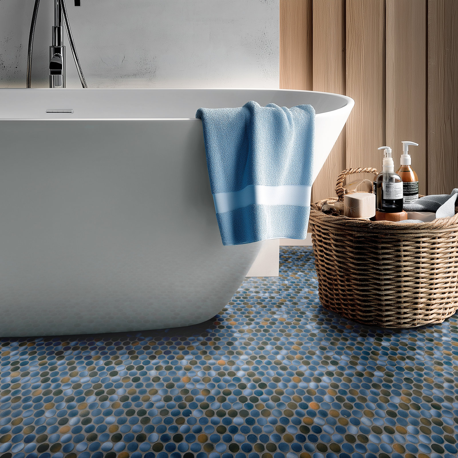 12" x 13" Porcelain Mosaic Tile, Indigo Smoke