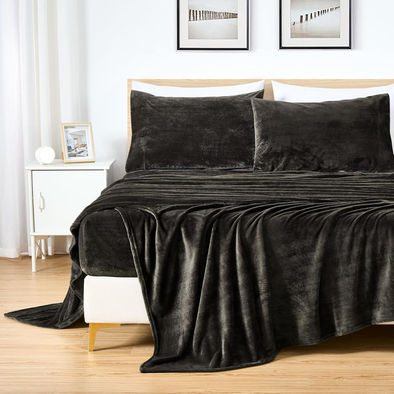 Soft Fleece Sheet Set, Olive, California King Sheet Set with 2 Pillowcases