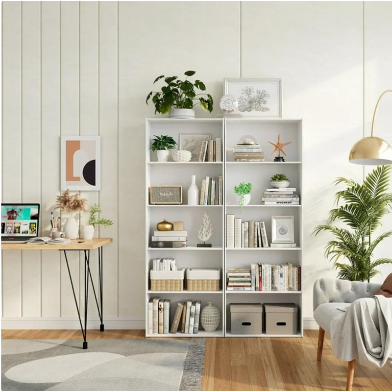 Support à bibliothèque à 5 tablettes, Blanc