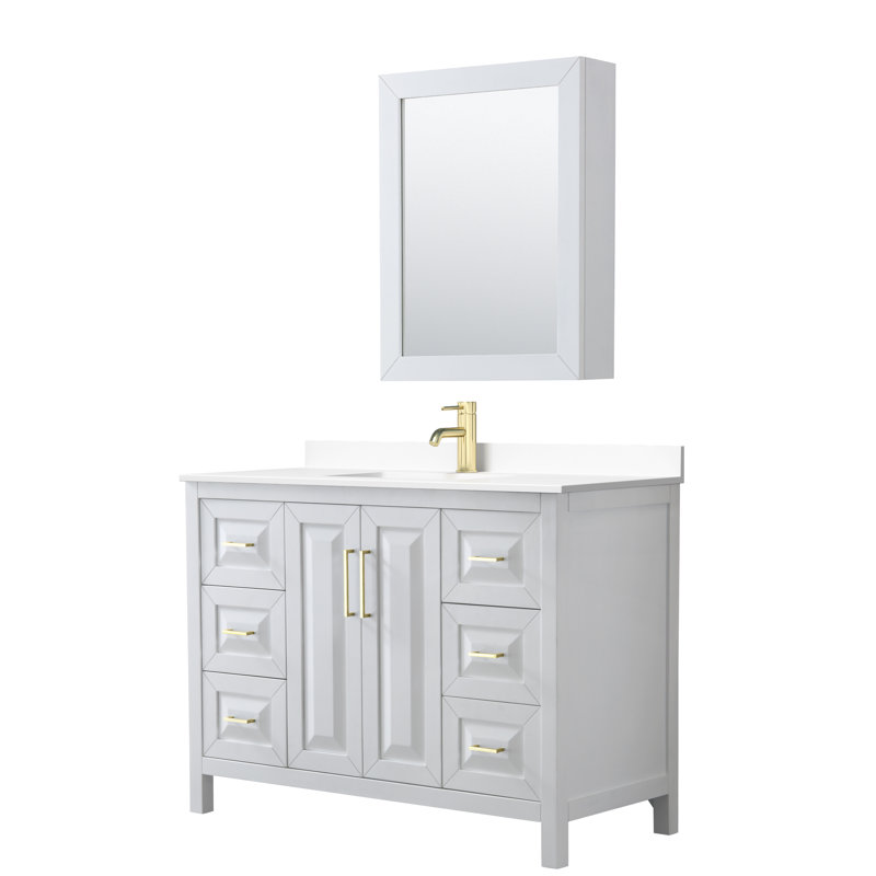 Daria 48'' W Single Vanity, Brushed Gold, White Cultured Marble, White