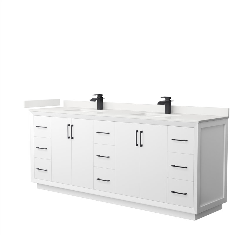 Strada 84'' W Double Vanity, Matte Black, White, WDX13325