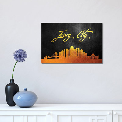 Jersey City New Jersey Gold Skyline 1 Piece Wrapped Canvas Wall Art