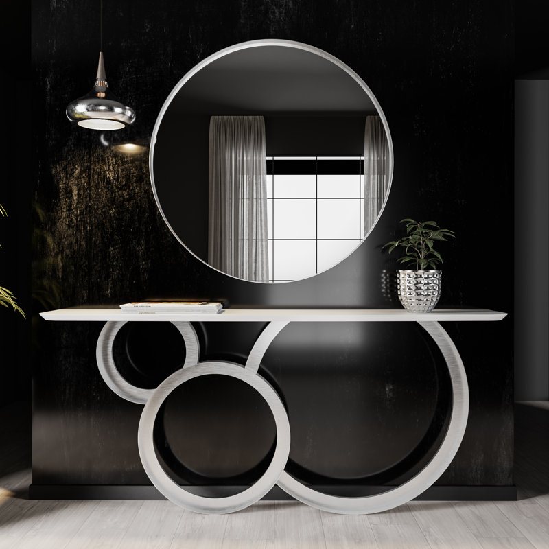 Console Table, 31.5" H x 78.74" W x 13.78" D, White/Sliver