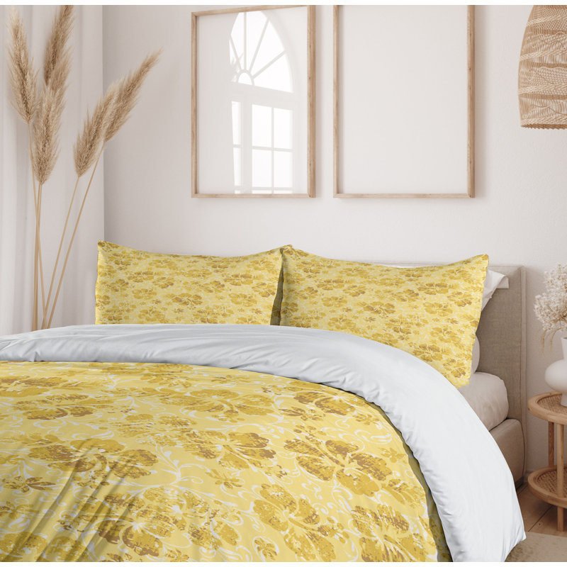 Coastal Polyester Floral Duvet Cover, Queen Duvet Cover + 2 Queen Shams