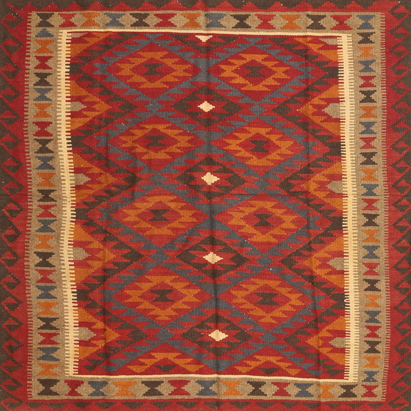 Tapis noir/orange/beige contemporain Meith, Carré 3 pi