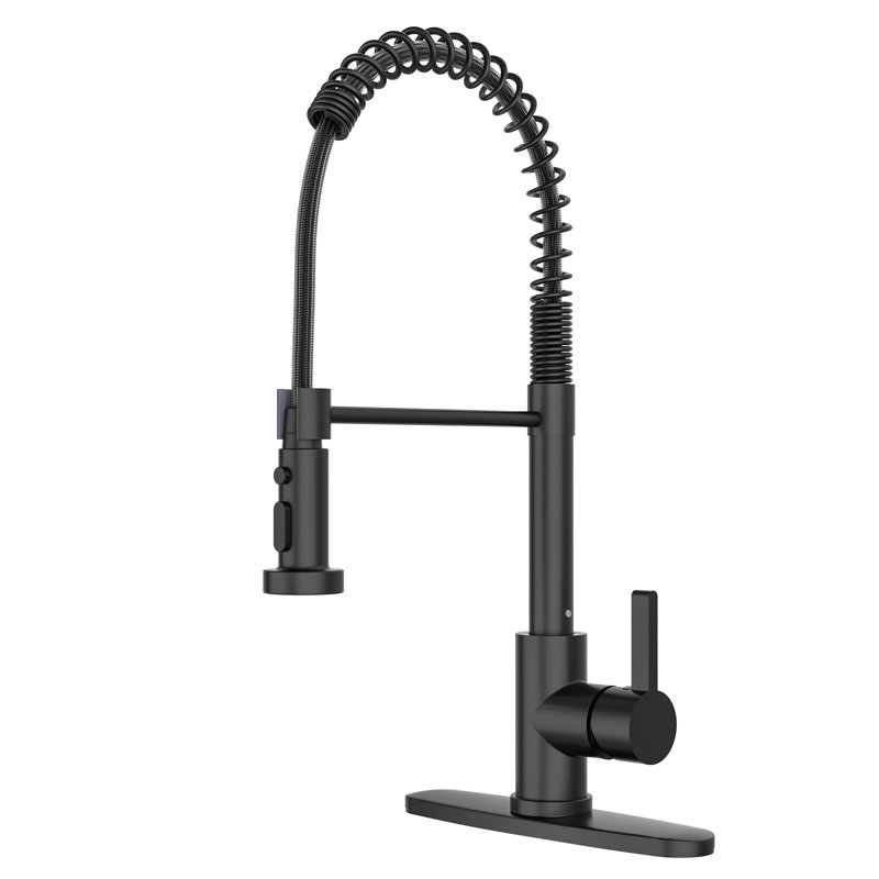 Robinet d'eau 1 trou ou 3 trous, pulvérisateur rétractable, robinets d'évier à ressort, robinet à poignée simple, Noir