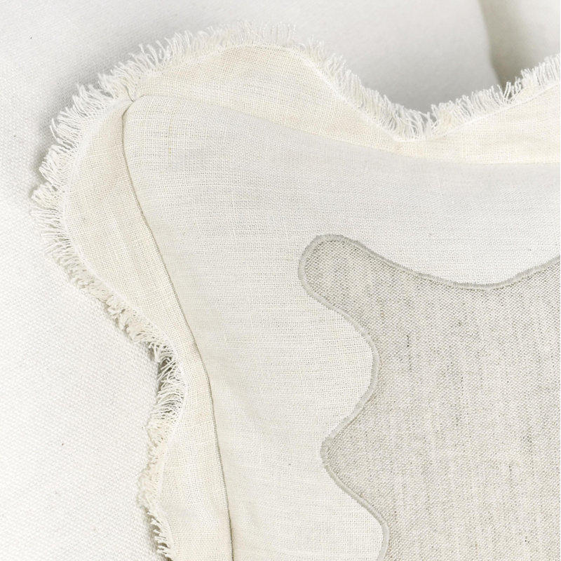 Ivory Linen Blend Rectangular Pillow with Embroidered Applique