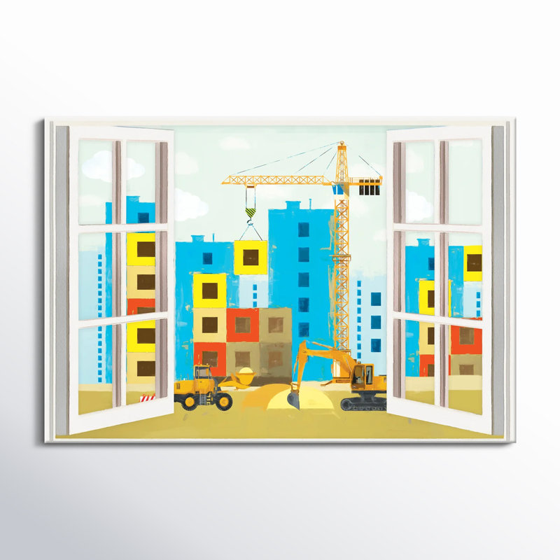 Art sur toile, "Fontanez City Construction Window", H 20 po x l 30 po x P 1,25 po