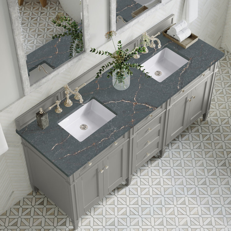 Brittany 72" Double Vanity W/FreePower Wireless Charger, Urban Gray, Parisien Bleu