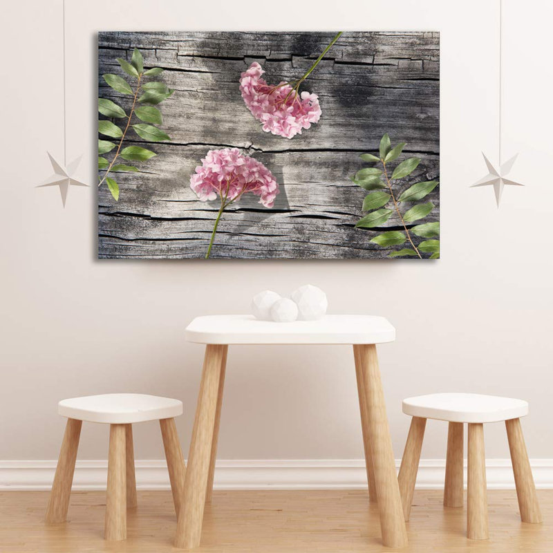 " Pink Hydrangea Duo On Wooden Table Plants " on, H 12 po x l 18 po