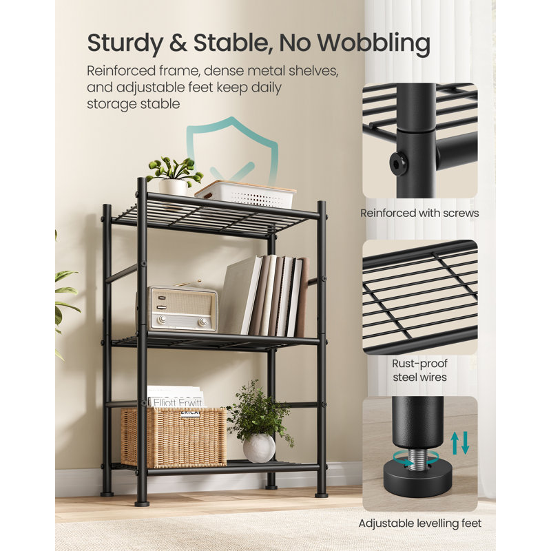 3-Tier Steel Shelving Unit, Durable Storage Rack, Easy Assembly, 40 x 30 x 77.5 cm, Black, 77.5cm H x 40cm W x 30cm D